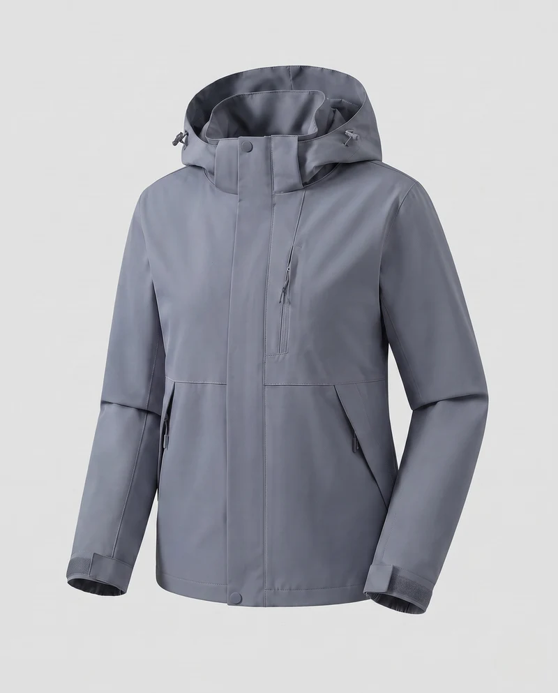 Leichte Damen Softshell-Hoodiejacke mit verdeckter Frontleiste und verstellbaren Klettverschlüssen