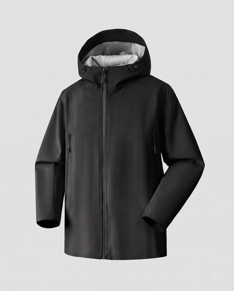 Damen leichte Softshell-Regenjacke mit verstellbarer Kapuze und Reißverschlusstaschen