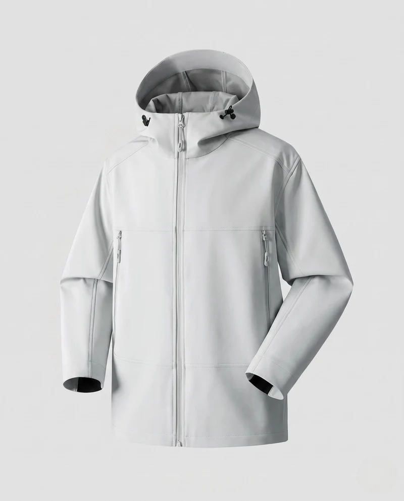 Damen leichte Softshell-Regenjacke mit verstellbarer Kapuze und Reißverschlusstaschen