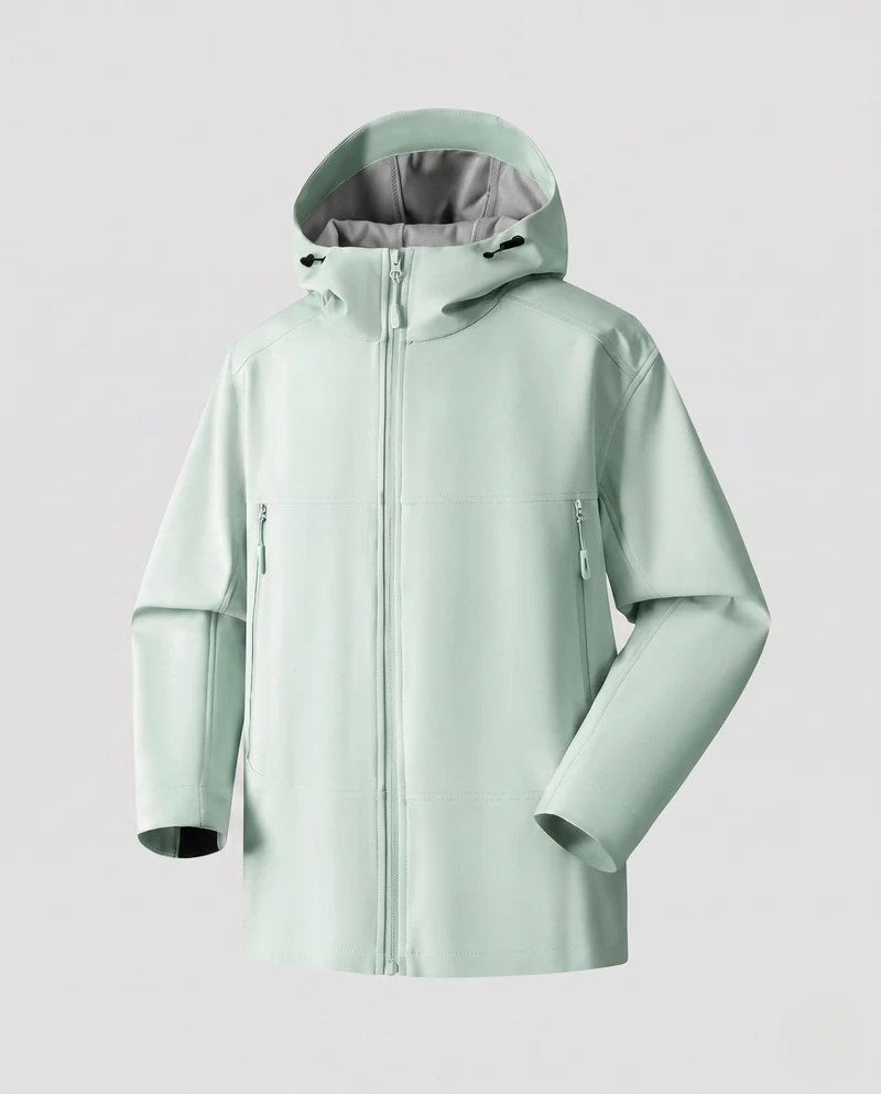 Damen leichte Softshell-Regenjacke mit verstellbarer Kapuze und Reißverschlusstaschen