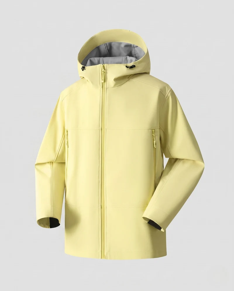 Damen leichte Softshell-Regenjacke mit verstellbarer Kapuze und Reißverschlusstaschen