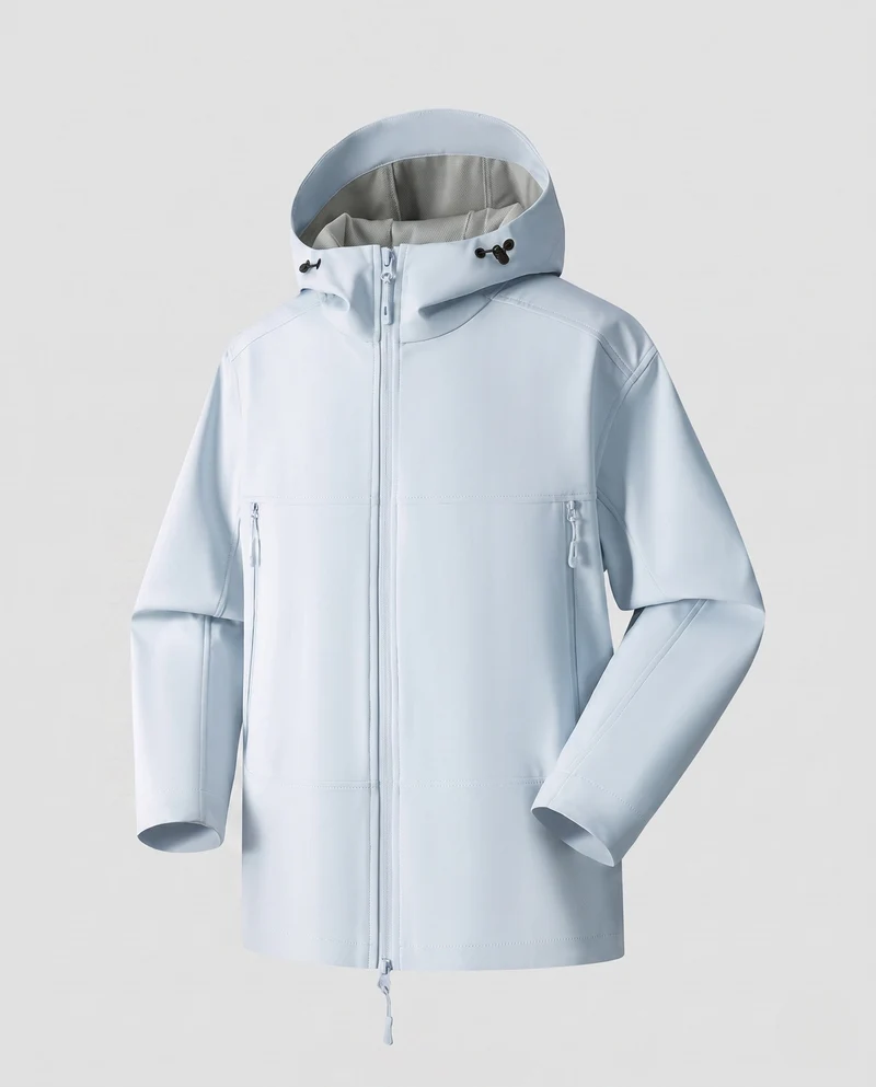 Damen leichte Softshell-Regenjacke mit verstellbarer Kapuze und Reißverschlusstaschen