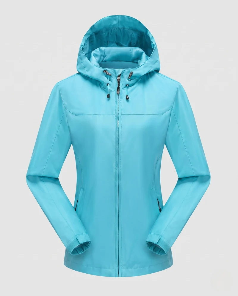 Damen leichte wasserdichte Kapuzenjacke mit atmungsaktiver Membran und figurbetontem Schnitt