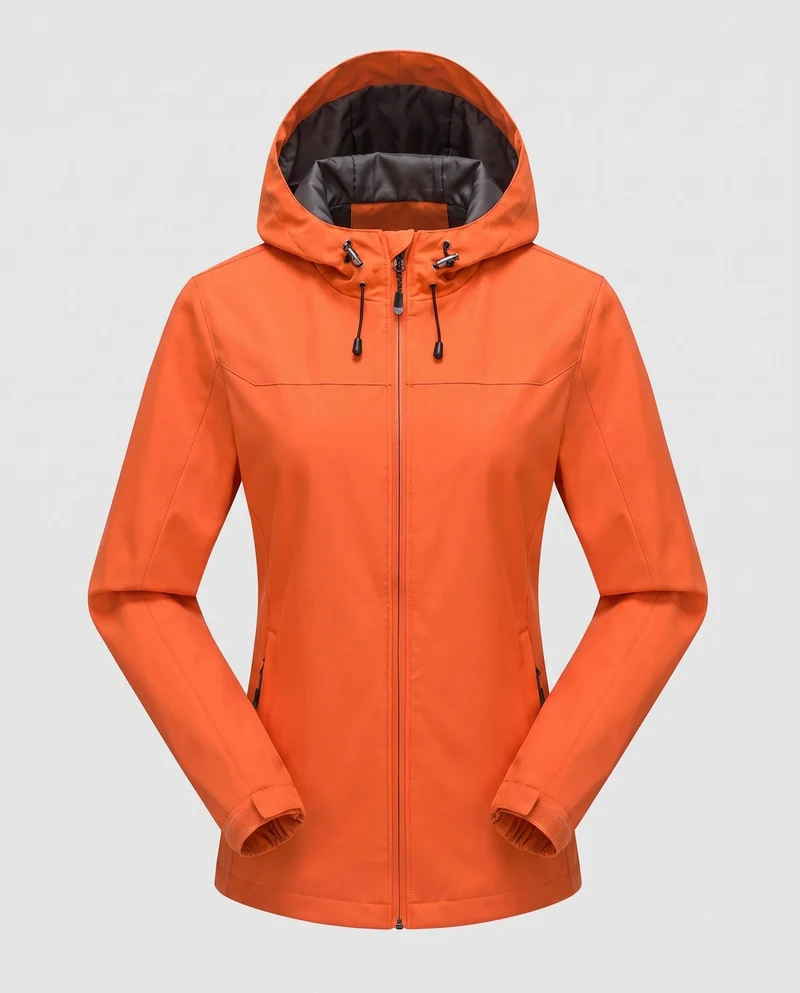 Damen leichte wasserdichte Kapuzenjacke mit atmungsaktiver Membran und figurbetontem Schnitt