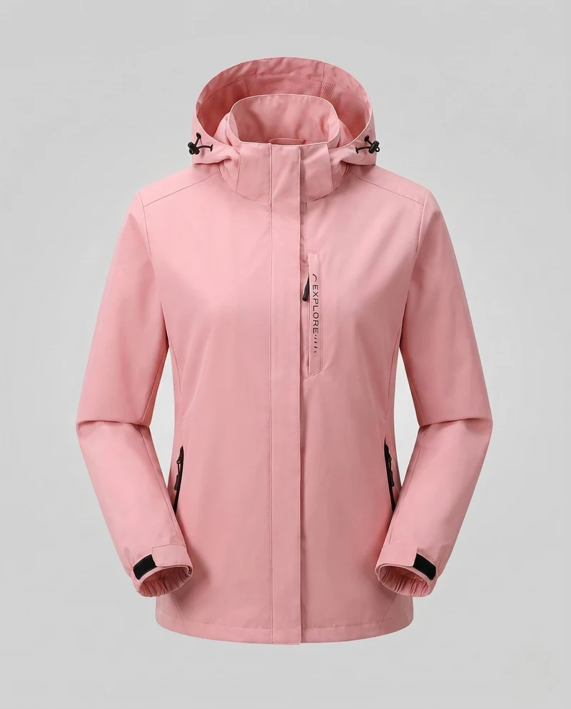Damen leichte wind- und wasserabweisende Kapuzenjacke mit floralem Allover-Print, atmungsaktivem Netzfutter und verstellbarem Kapuze