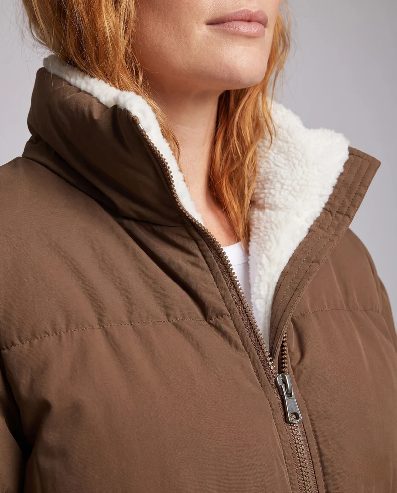 Damen Übergröße Thermo-Pufferjacke mit Teddy-Futter, Hohem Komfortkragen und Elastischen Bündchen