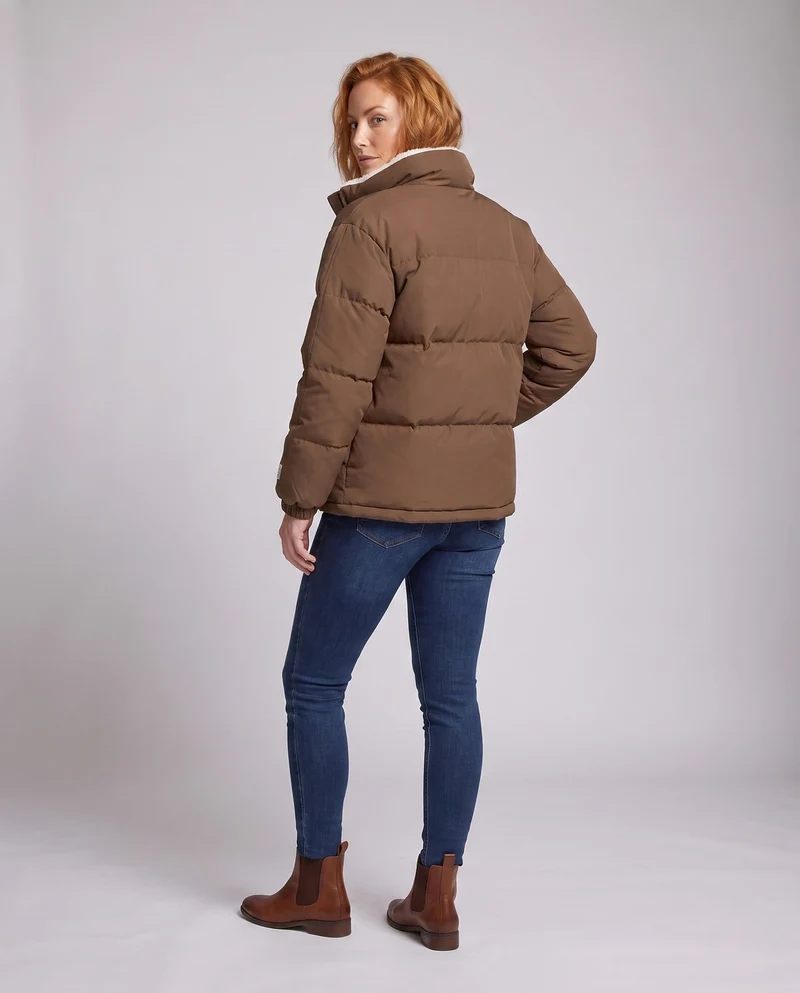 Damen Übergröße Thermo-Pufferjacke mit Teddy-Futter, Hohem Komfortkragen und Elastischen Bündchen