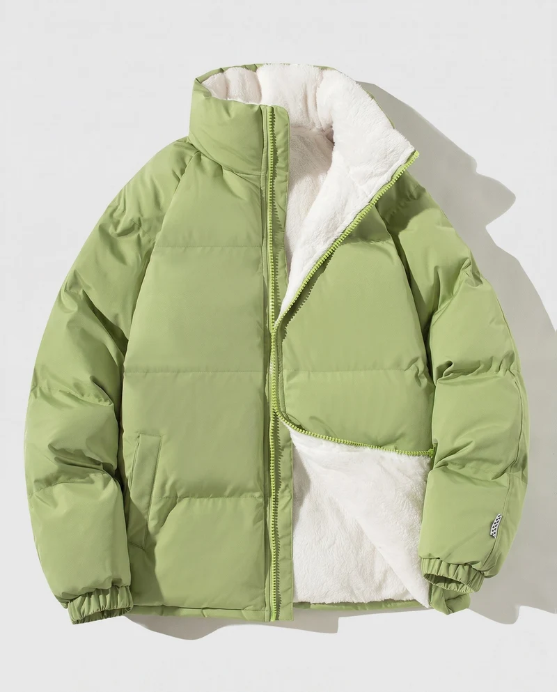 Damen Übergröße Thermo-Pufferjacke mit Teddy-Futter, Hohem Komfortkragen und Elastischen Bündchen