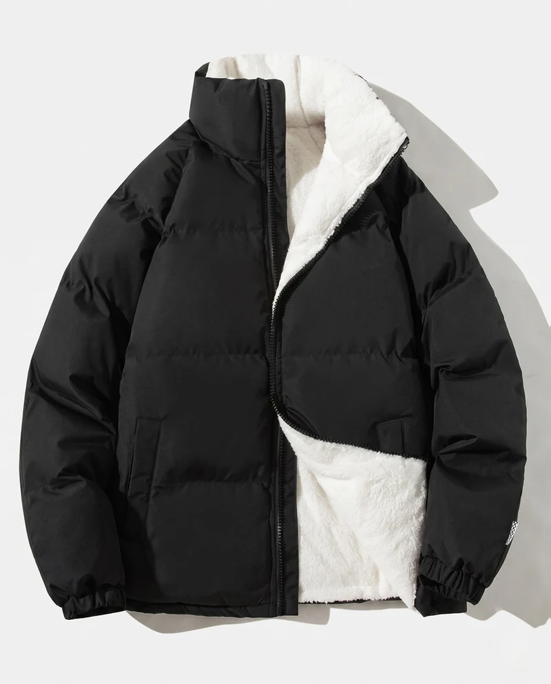 Damen Übergröße Thermo-Pufferjacke mit Teddy-Futter, Hohem Komfortkragen und Elastischen Bündchen