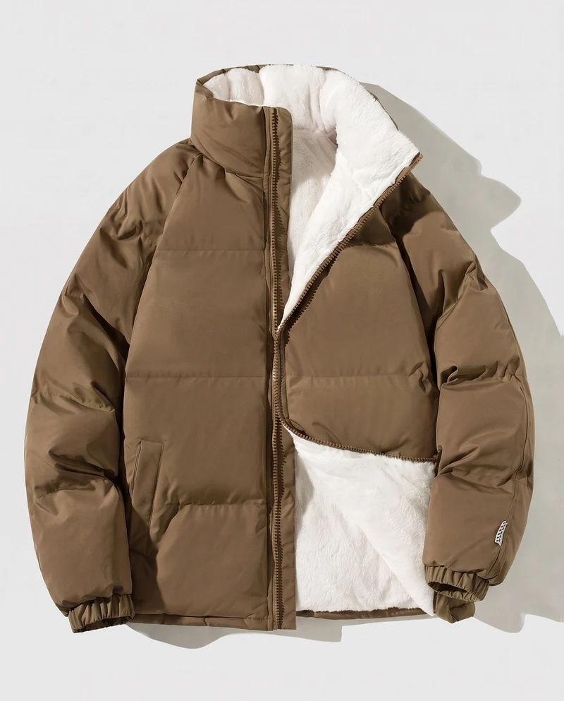 Damen Übergröße Thermo-Pufferjacke mit Teddy-Futter, Hohem Komfortkragen und Elastischen Bündchen