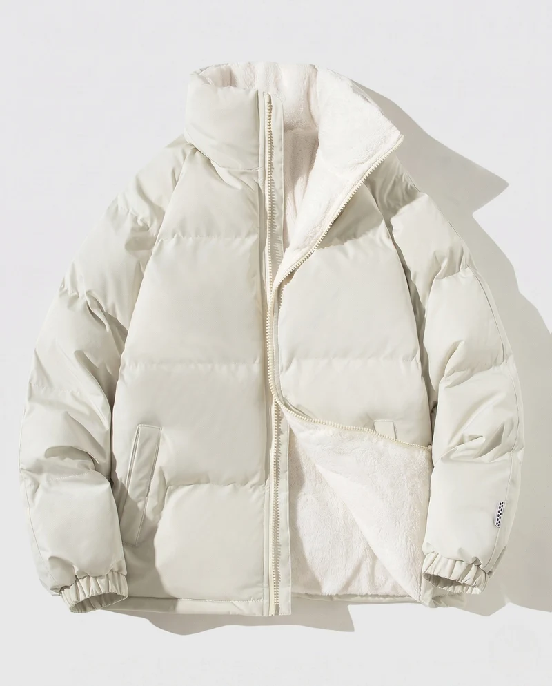 Damen Übergröße Thermo-Pufferjacke mit Teddy-Futter, Hohem Komfortkragen und Elastischen Bündchen