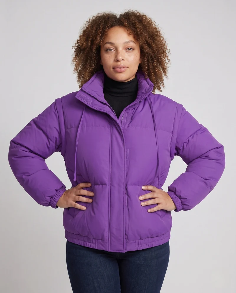 Damen ultraleichte oversized gesteppte Jacke mit hohem Stehkragen und elastischem Saum