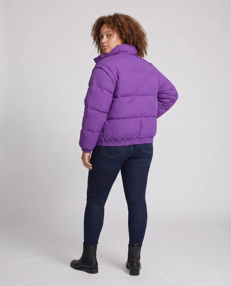 Damen ultraleichte oversized gesteppte Jacke mit hohem Stehkragen und elastischem Saum