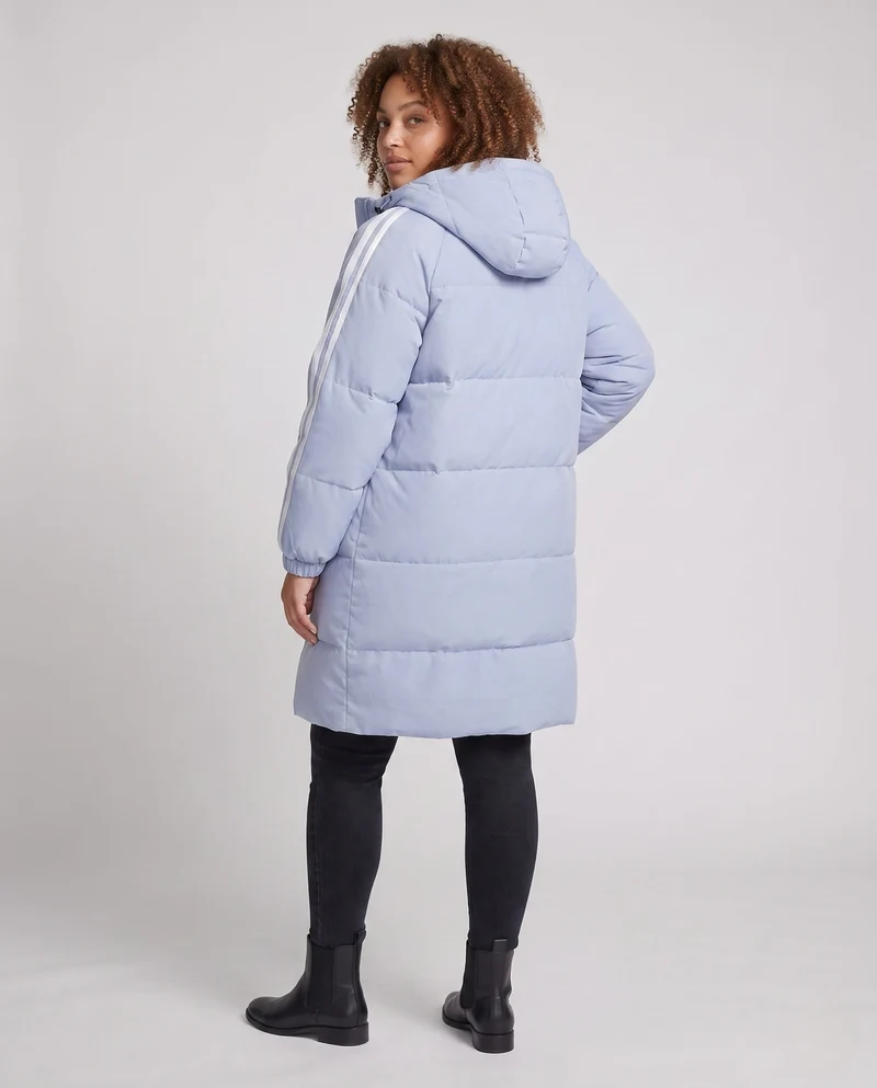 Damen gepolsterter langer Parka mit Kapuze und seitlichen Streifen