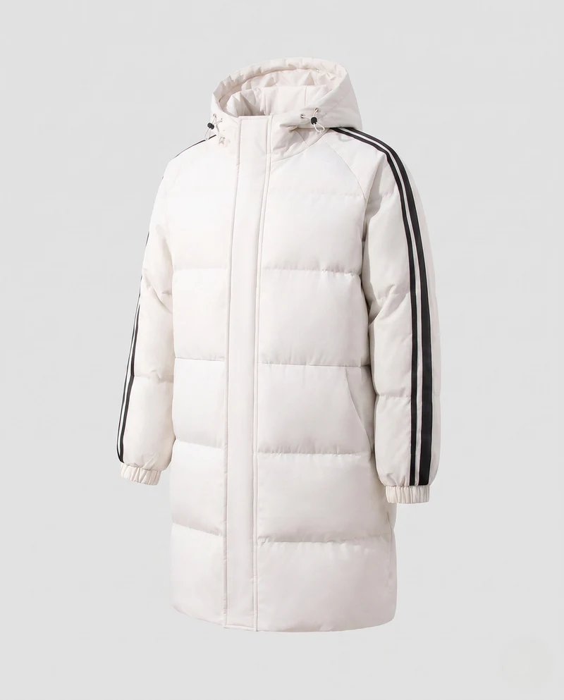 Damen gepolsterter langer Parka mit Kapuze und seitlichen Streifen