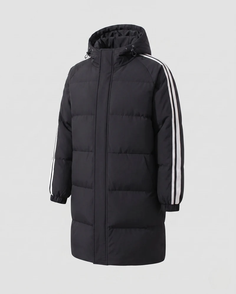 Damen gepolsterter langer Parka mit Kapuze und seitlichen Streifen