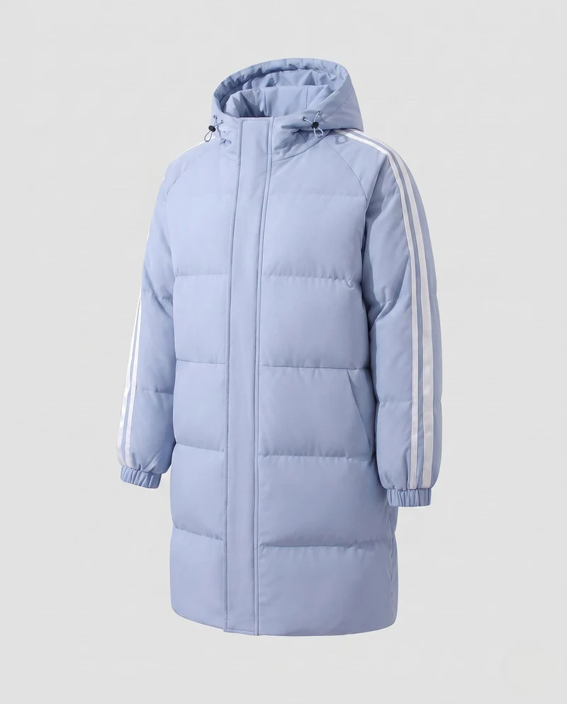 Damen gepolsterter langer Parka mit Kapuze und seitlichen Streifen