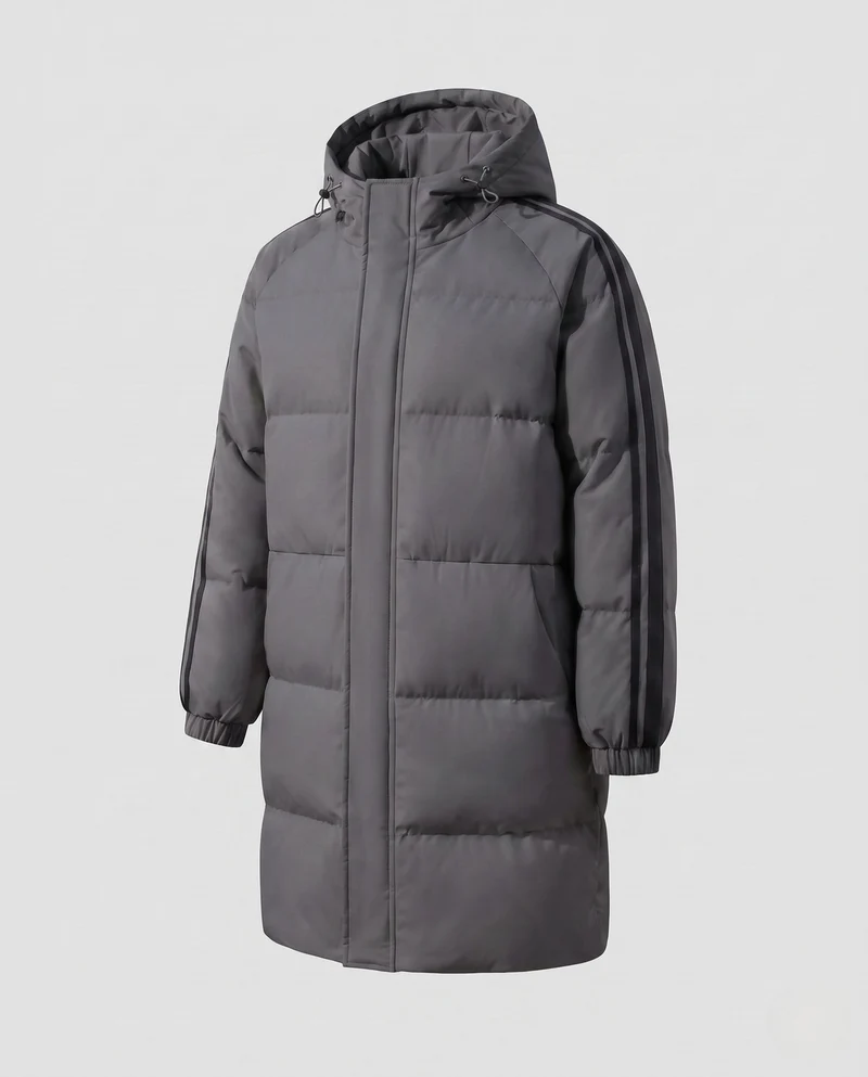 Damen gepolsterter langer Parka mit Kapuze und seitlichen Streifen