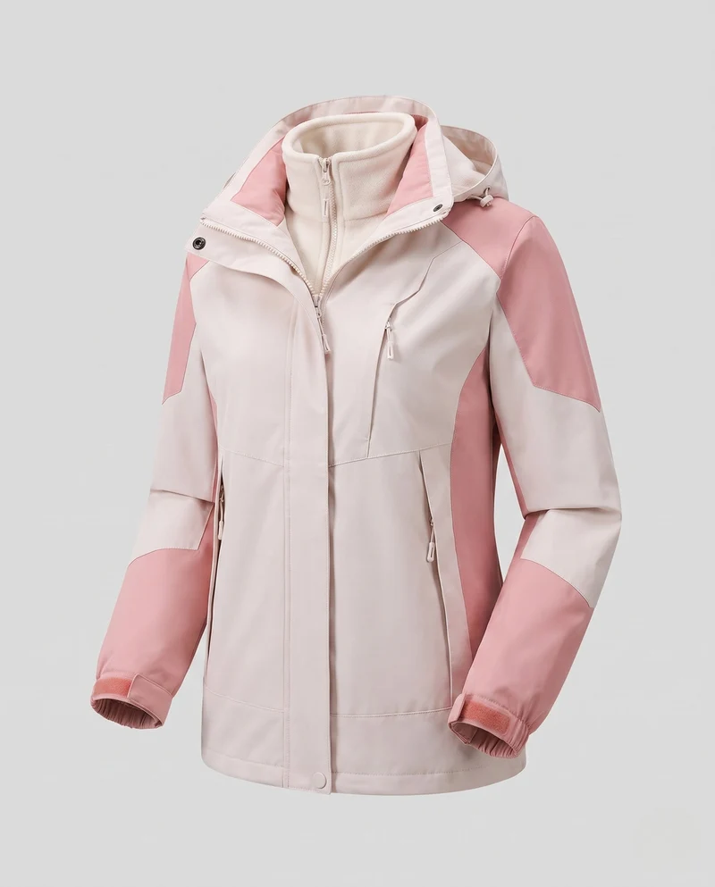 Damen Zwei-Lagen Softshell-Jacke mit weichem Fleecefutter, verstellbarer Kapuze und Raglanärmeln
