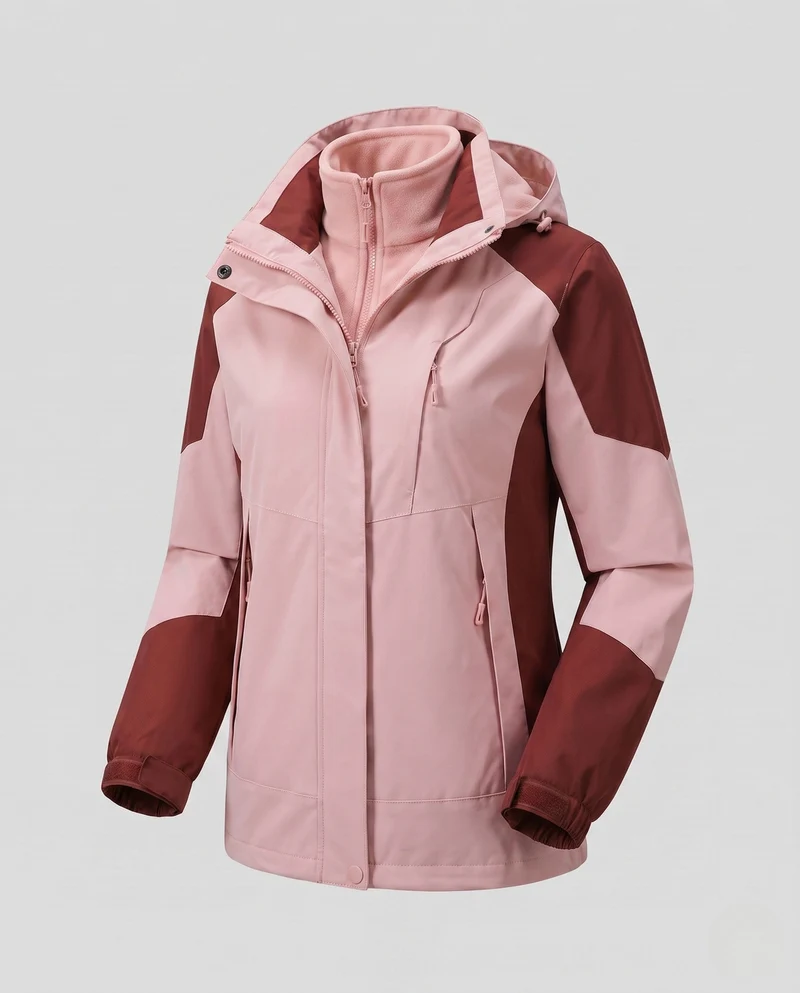 Damen Zwei-Lagen Softshell-Jacke mit weichem Fleecefutter, verstellbarer Kapuze und Raglanärmeln
