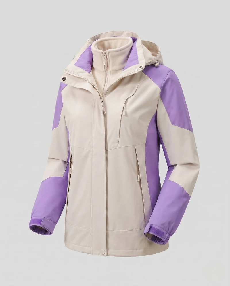 Damen Zwei-Lagen Softshell-Jacke mit weichem Fleecefutter, verstellbarer Kapuze und Raglanärmeln