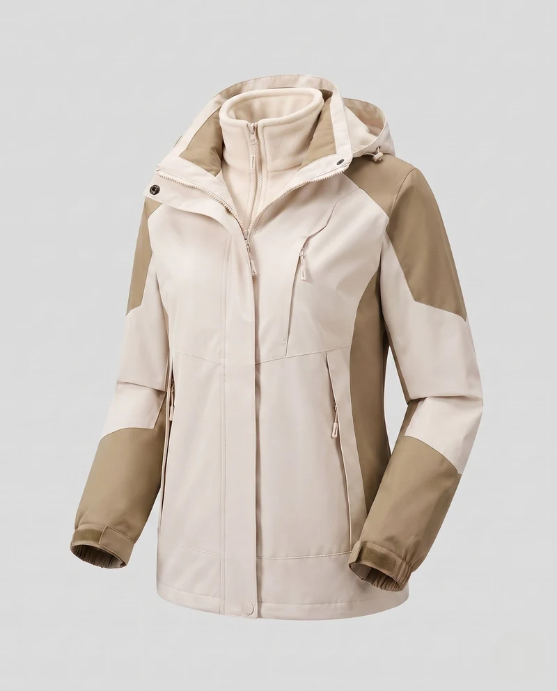 Damen Zwei-Lagen Softshell-Jacke mit weichem Fleecefutter, verstellbarer Kapuze und Raglanärmeln