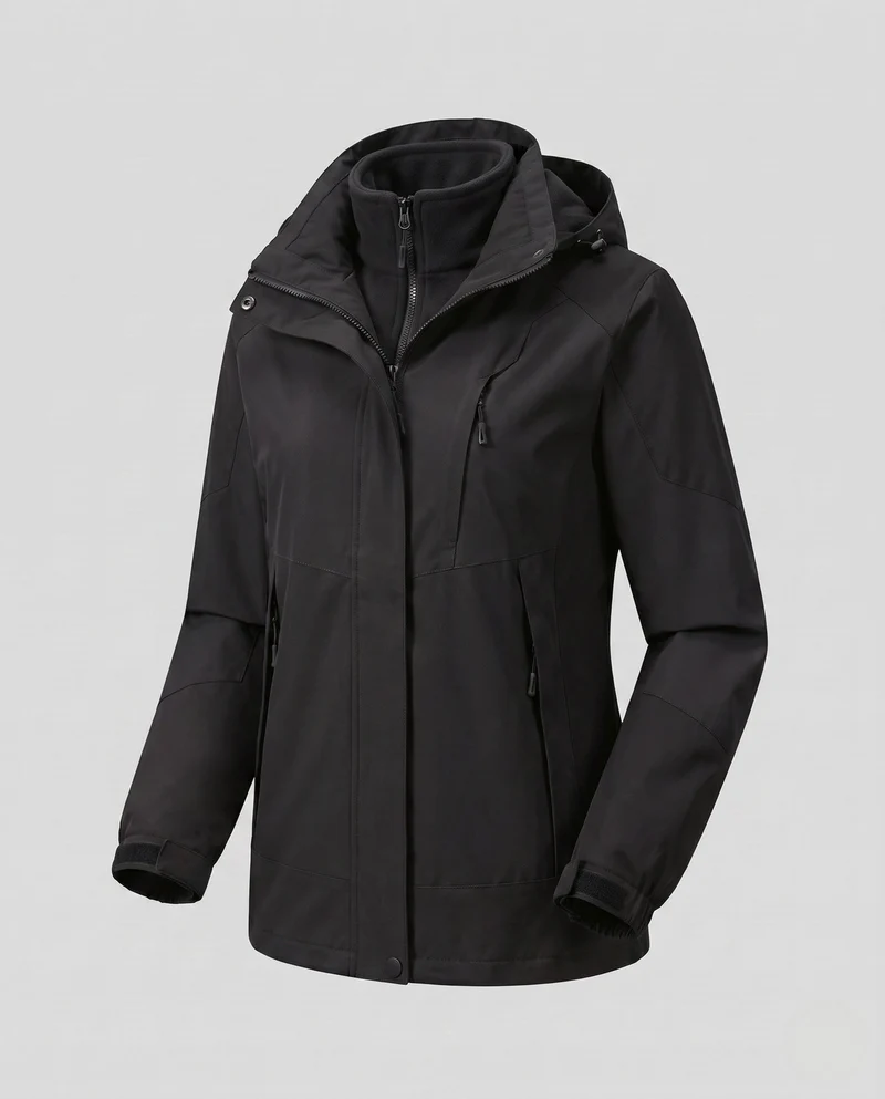 Damen Zwei-Lagen Softshell-Jacke mit weichem Fleecefutter, verstellbarer Kapuze und Raglanärmeln