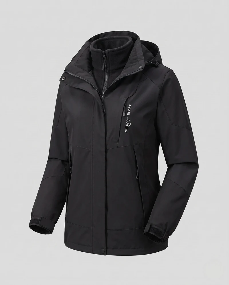Damen Zwei-Lagen Softshell-Jacke mit weichem Fleecefutter, verstellbarer Kapuze und Raglanärmeln
