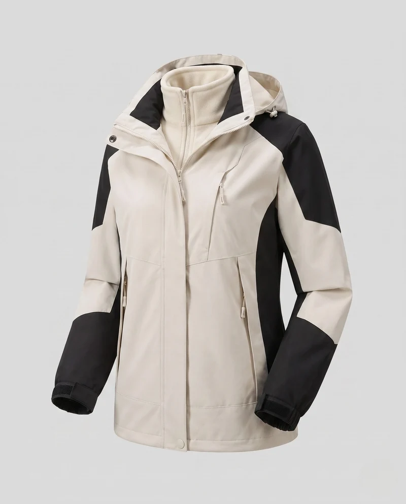 Damen Zwei-Lagen Softshell-Jacke mit weichem Fleecefutter, verstellbarer Kapuze und Raglanärmeln