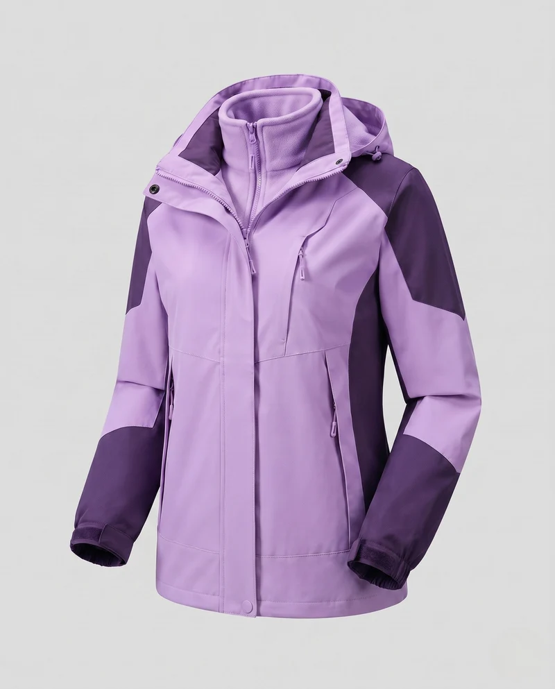 Damen Zwei-Lagen Softshell-Jacke mit weichem Fleecefutter, verstellbarer Kapuze und Raglanärmeln