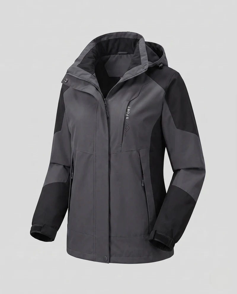 Damen Zwei-Lagen Softshell-Jacke mit weichem Fleecefutter, verstellbarer Kapuze und Raglanärmeln