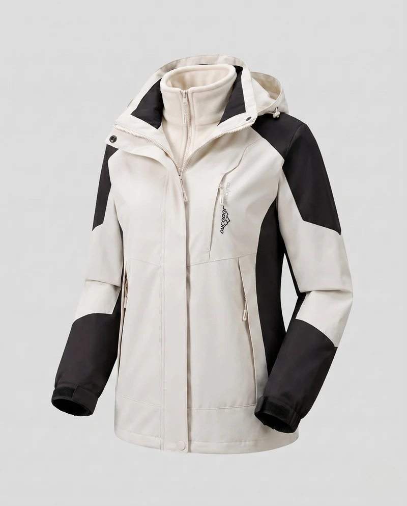 Damen Zwei-Lagen Softshell-Jacke mit weichem Fleecefutter, verstellbarer Kapuze und Raglanärmeln