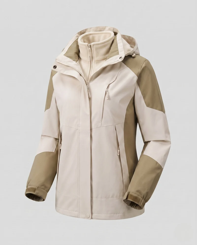 Damen Zwei-Lagen Softshell-Jacke mit weichem Fleecefutter, verstellbarer Kapuze und Raglanärmeln