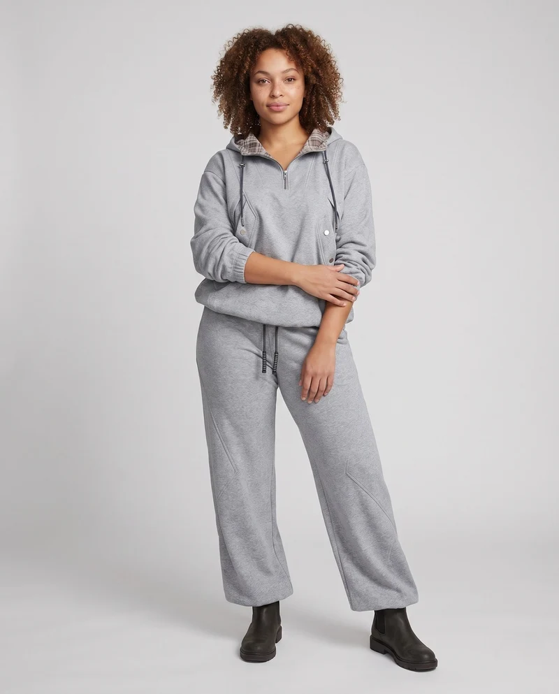 Damen Zweiteiler Freizeitset Hoodie mit halbem Reißverschluss und lockerer Jogginghose