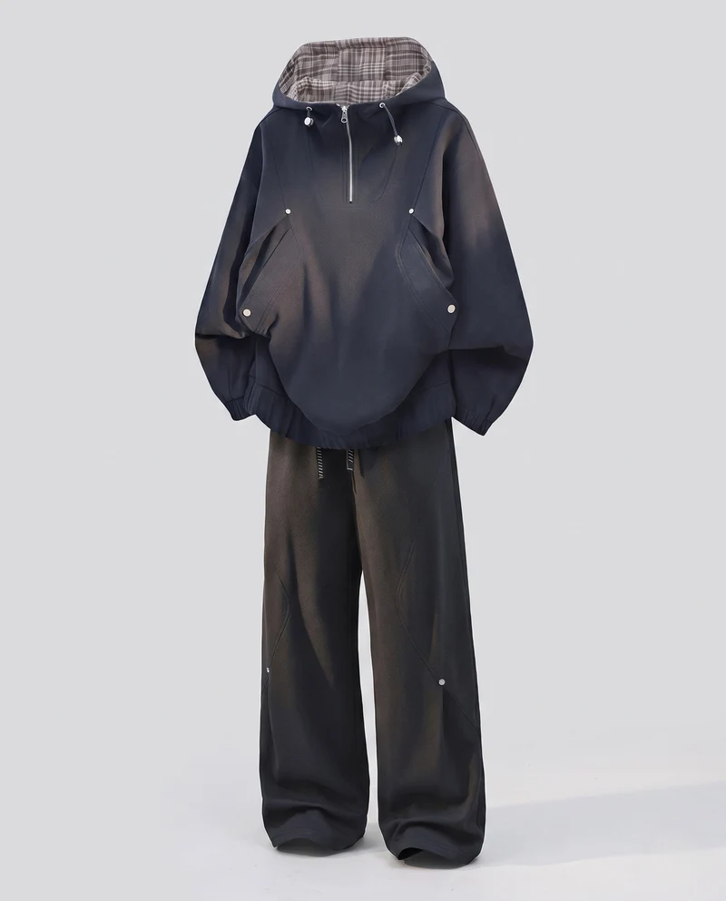 Damen Zweiteiler Freizeitset Hoodie mit halbem Reißverschluss und lockerer Jogginghose