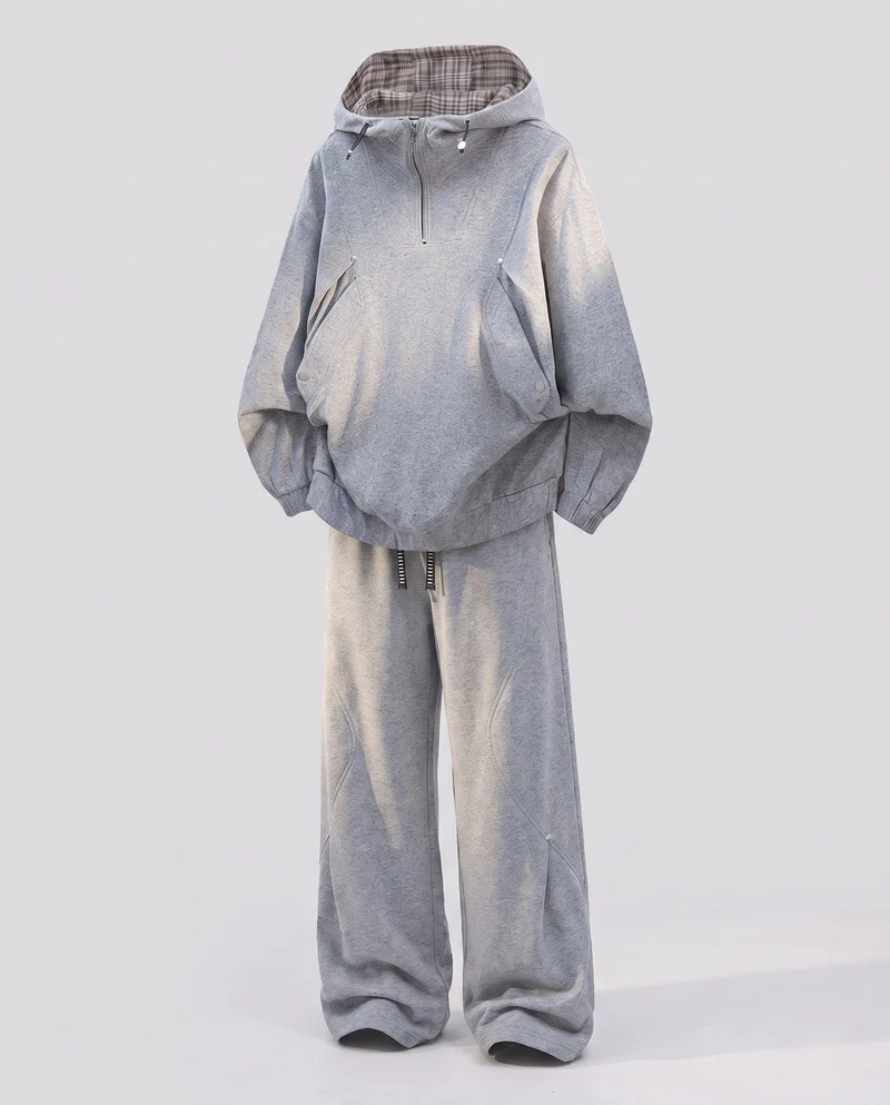 Damen Zweiteiler Freizeitset Hoodie mit halbem Reißverschluss und lockerer Jogginghose