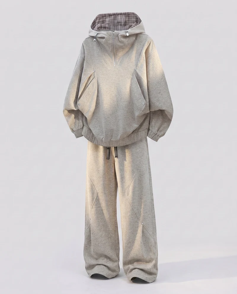 Damen Zweiteiler Freizeitset Hoodie mit halbem Reißverschluss und lockerer Jogginghose