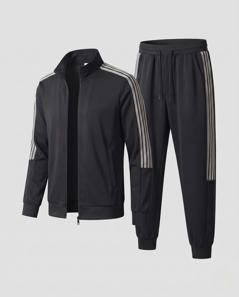Herren Athletisches Retro Trainingsset mit Stehkragen, Kontraststreifen und Kordelzugbund