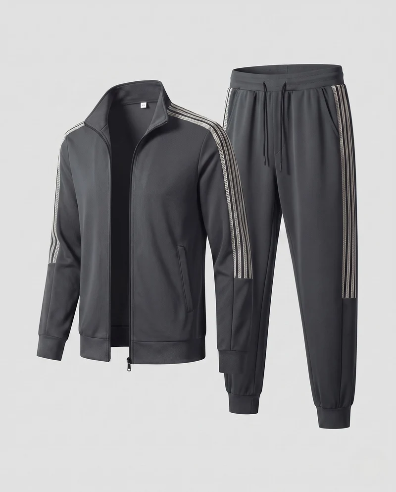 Herren Athletisches Retro Trainingsset mit Stehkragen, Kontraststreifen und Kordelzugbund