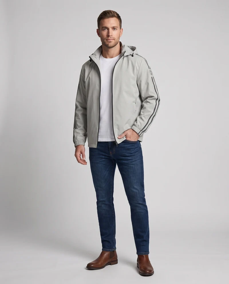 Atmungsaktive Softshell-Jacke für Männer mit reflektierenden Armstreifen