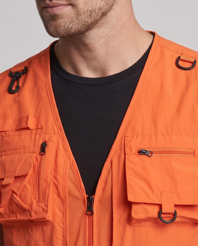 Herren Cargo-Angler-Utility-Weste mit Mesh-Einsätzen und verschiedenen Reißverschluss- und Klappenfächern