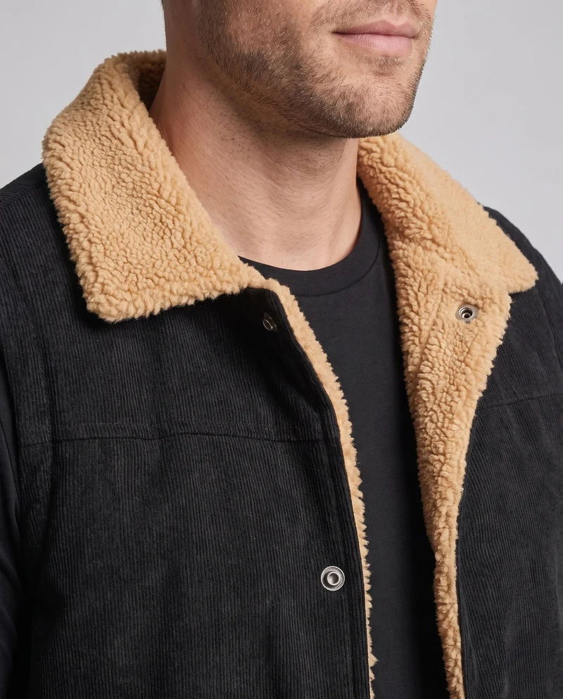 Herren Cord ärmelloses thermisches Weste mit Teddy-Futter, Hemdkragen und verdeckten Seitentaschen