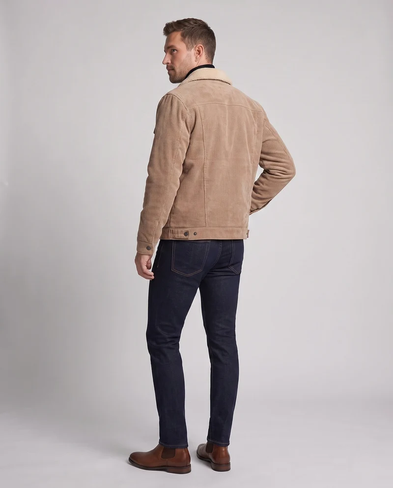 Männer Cord Feldjacke mit Teddy-Kragen, wärmendem Fleece-Futter und multifunktionalen Brusttaschen