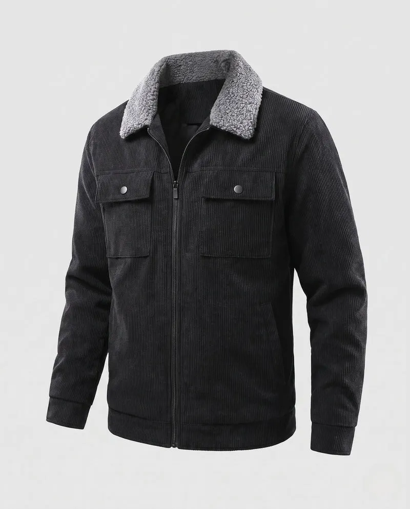 Männer Cord Feldjacke mit Teddy-Kragen, wärmendem Fleece-Futter und multifunktionalen Brusttaschen