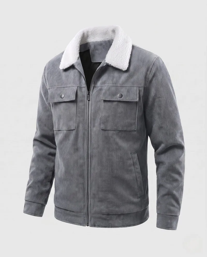 Männer Cord Feldjacke mit Teddy-Kragen, wärmendem Fleece-Futter und multifunktionalen Brusttaschen