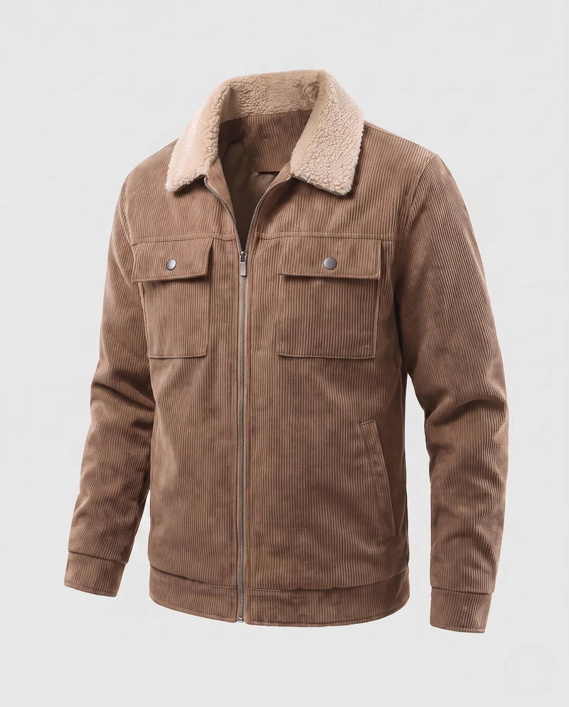 Männer Cord Feldjacke mit Teddy-Kragen, wärmendem Fleece-Futter und multifunktionalen Brusttaschen