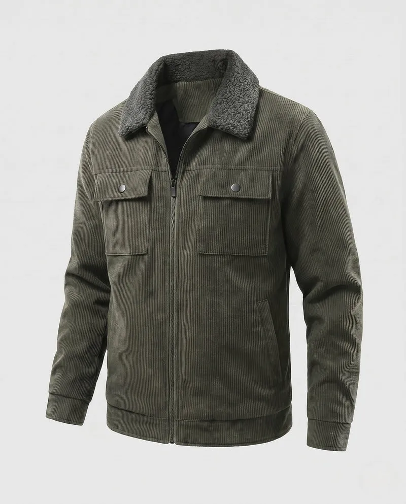 Männer Cord Feldjacke mit Teddy-Kragen, wärmendem Fleece-Futter und multifunktionalen Brusttaschen