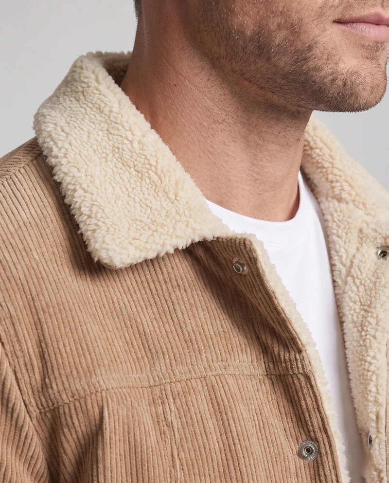 Herren Cord Arbeitsjacke mit Teddyfleece-Futter und Brustreißverschluss