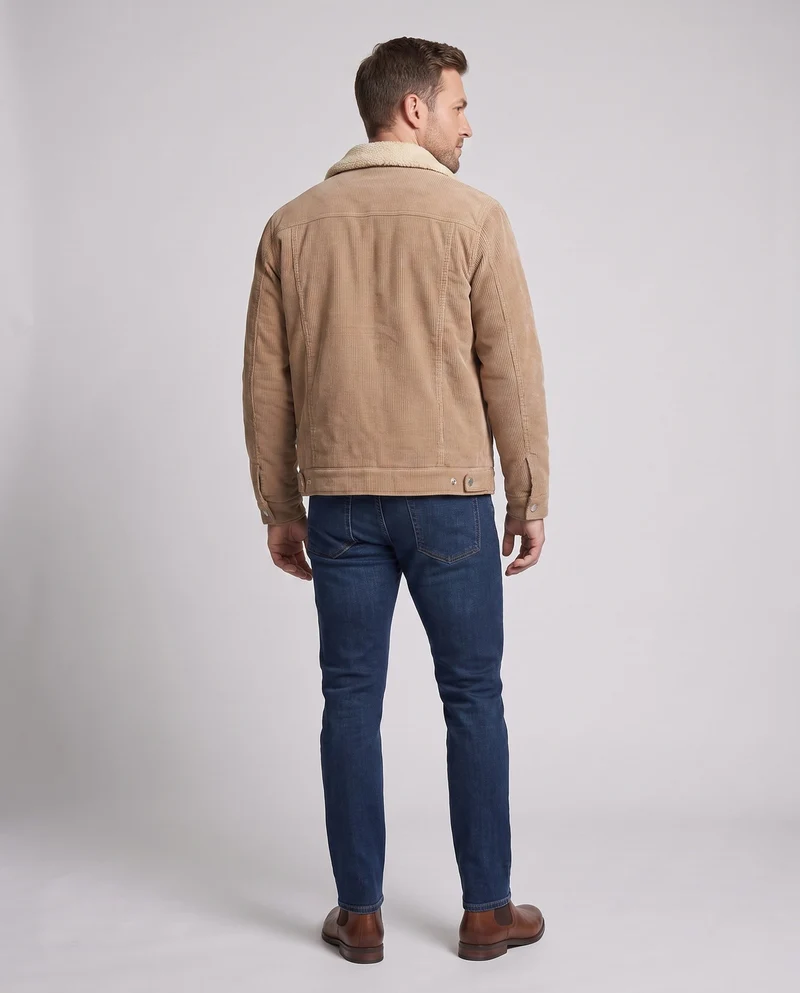 Herren Cord Arbeitsjacke mit Teddyfleece-Futter und Brustreißverschluss