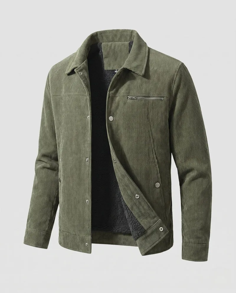 Herren Cord Arbeitsjacke mit Teddyfleece-Futter und Brustreißverschluss